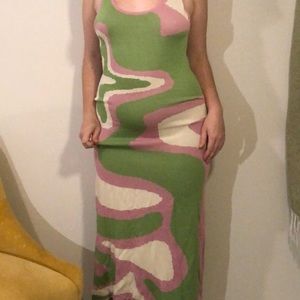 Warped, funky green and pink maxi dress!